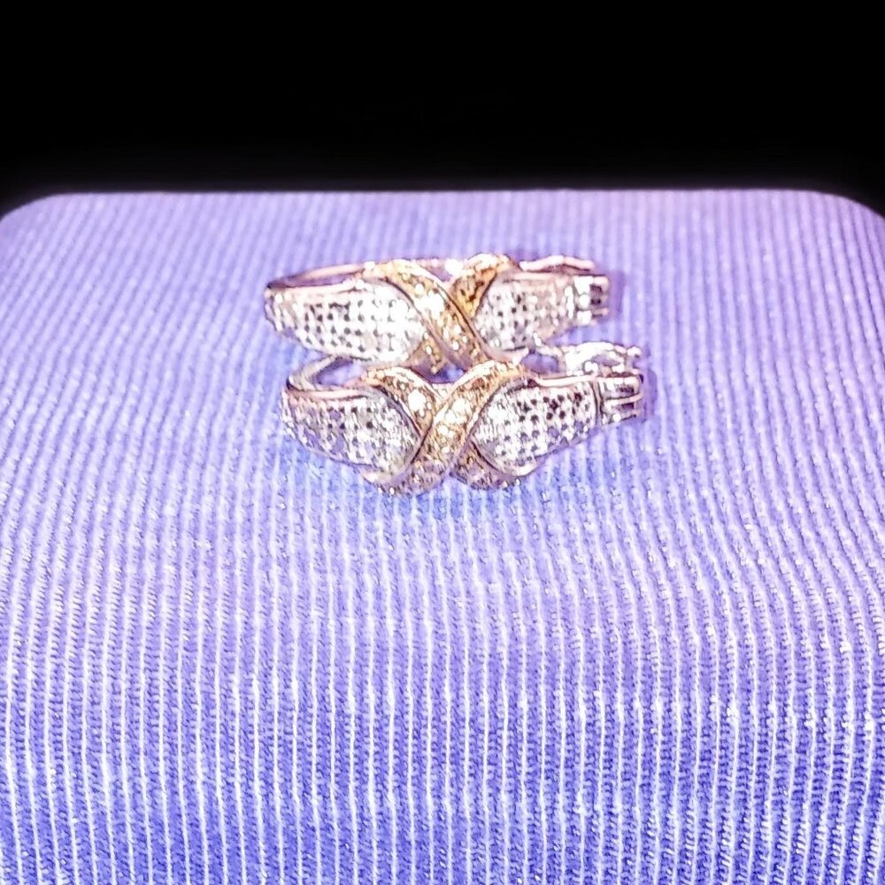 925 Sterling Silver Gold Vermeil 2 Tone Diamond Accent Hoop Earrings RETIRED